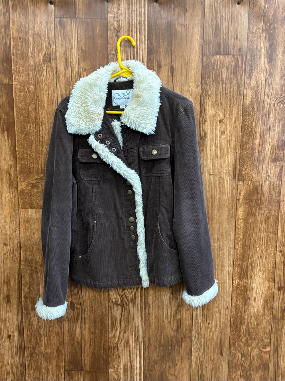 Industrial Cotton Brown Corduroy Teddy-Lined Jacket with Cream Faux Shearling